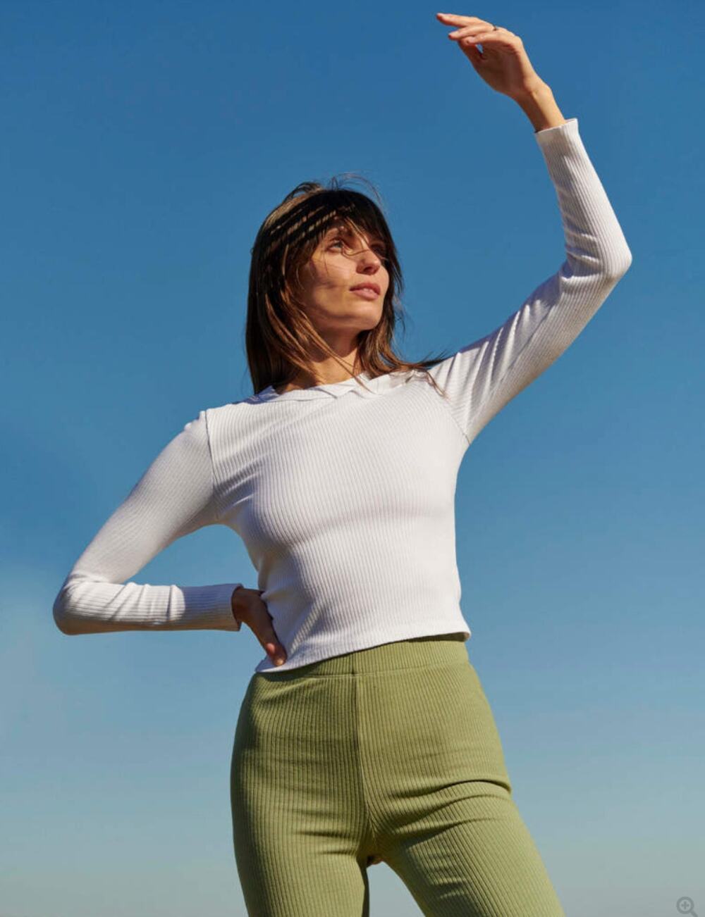 Anthropologie Sundry Ribbed Long Sleeve Tee in Coconut Sz 4 XL